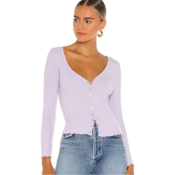 Superdown Nina Lavender Ribbed Button-Up Top - Picture 1 of 10